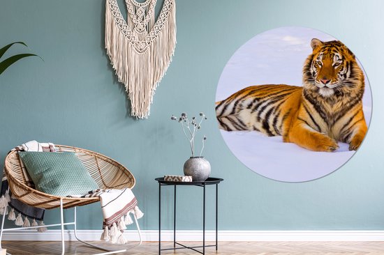 Wallcircle - Cercle mural - Cercle mural - Plastique - Tigre - Neige - Hiver - Animaux - Décoration murale ronde - Tableaux ronds - 120x120 cm - Cercle mural intérieur - Tableau rond