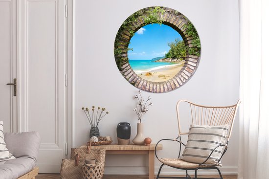 WallCircle - Wall Circle - Wall Circle Indoor - Plage - Mer - Transparent - Été - 140x140 cm - Décoration murale - Peintures Ronds