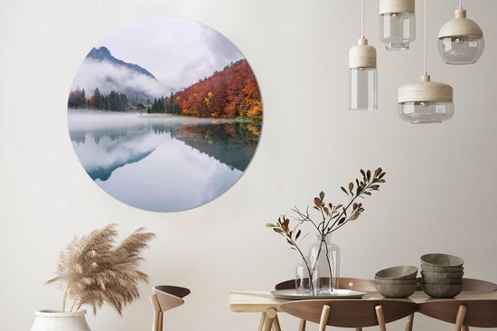 WallCircle - Cercle mural - Cercle mural intérieur - Automne - Brouillard - Water - Paysage - 120x120 cm - Décoration murale - Peintures ronds XXL