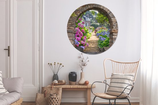 WallCircle - Cercle mural - Cercle mural d'intérieur - Fleurs - Transparent - Hortensia - Été - 150x150 cm - Décoration murale - Peintures ronds