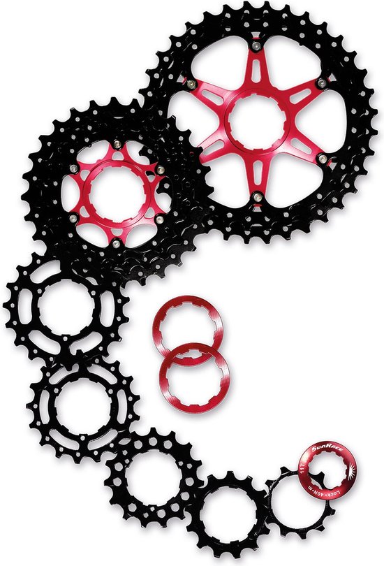 Cassette 10 speed Sunrace CSMX0 11-36T - zwart/rood van Merkloos — afbeelding 5