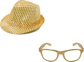 Faram Party verkleed hoedje en feestbril - Goud metallic - Verkleedkleding