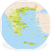 WallCircle - Wandcirkel ⌀ 60 - Groene kaart van Griekenland - Ronde schilderijen woonkamer - Wandbord rond - Muurdecoratie cirkel - Kamer decoratie binnen - Wanddecoratie muurcirkel - Woonaccessoires