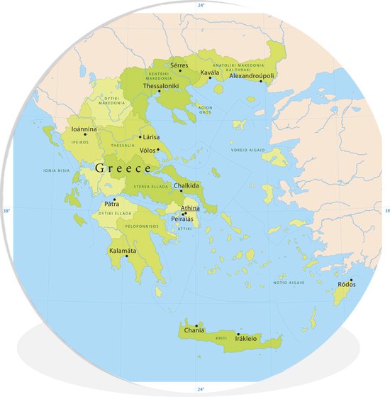 WallCircle - Wandcirkel - Muurcirkel Binnen - Groene kaart van Griekenland  - 60x60 cm... | bol.com