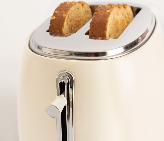Grille-Pain Rétro CREATE/TOAST - 6 Niveaux De Cuisson, Fentes XL, Fonction Décongélation - Blanc Cassé 850W