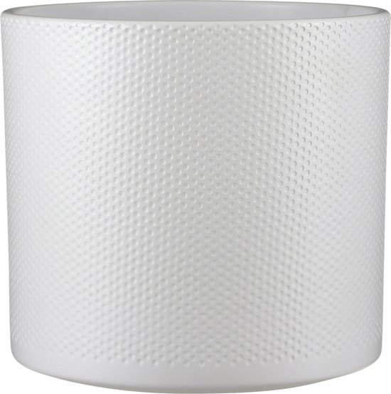 2x pots de fleurs en céramique blanche en relief de couleur pour plante d'intérieur H26 x P28 cm - cache-pots à l'intérieur