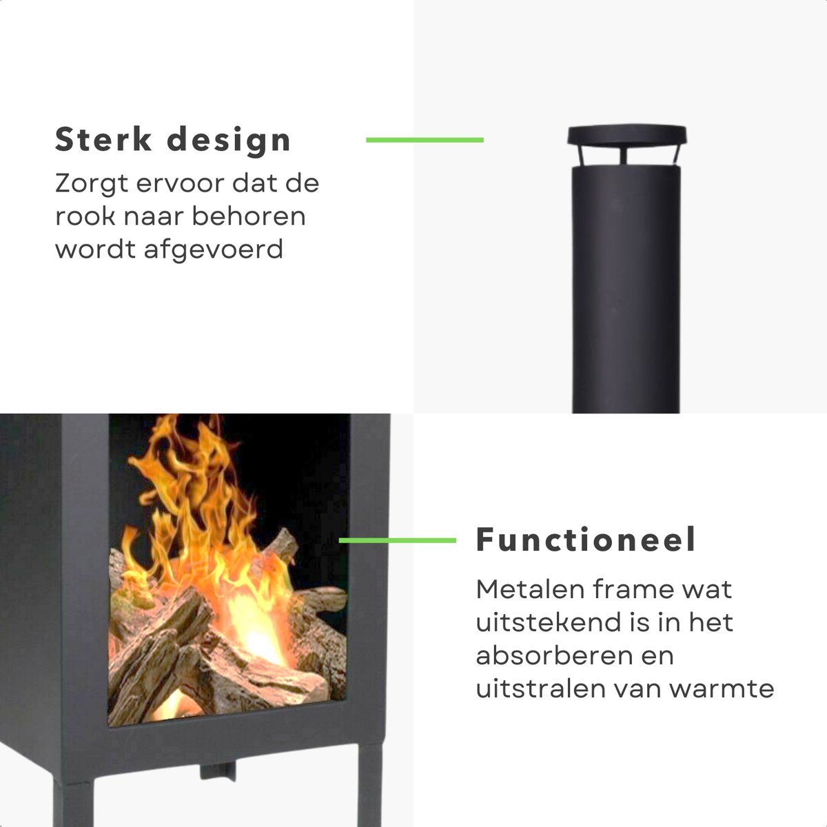 Terrashaard - Houtkachel - Tuinhaard - Terrasverwarming - Vuurkorf - Zwart - 100cm Hoog - 30cm Breed – foto 4