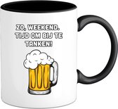 Zo weekend, bijtanken! - Bier kleding cadeau - bierpakket kado idee - grappige bierglazen drank feest teksten en zinnen - Mok - Zwart