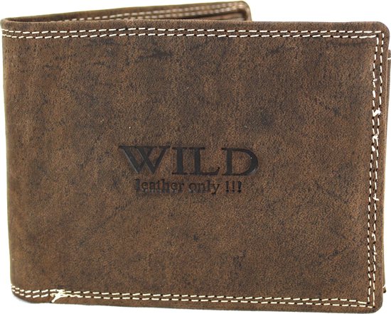 Wild Leather Only !!! Portemonnee Heren Donkerbruin - Billfold - (AD-206-15) -12x2.5x9.5cm -