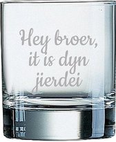 Whiskeyglas gegraveerd - 20cl - Hey broer it is dyn jierdei