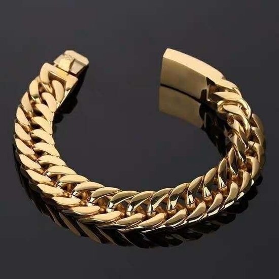 Goud kleurige Heren Armband met Dikke Schakels - Schakelarmband - Armbanden - Cadeau voor Man - Mannen Cadeautjes