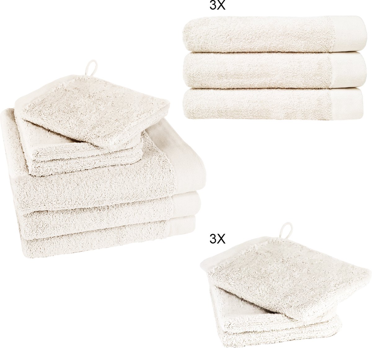 herzbach home Handdoekenset 100% katoen, gemêleerd (zandgrijs/wit, 3 handdoeken 50 x 100 cm