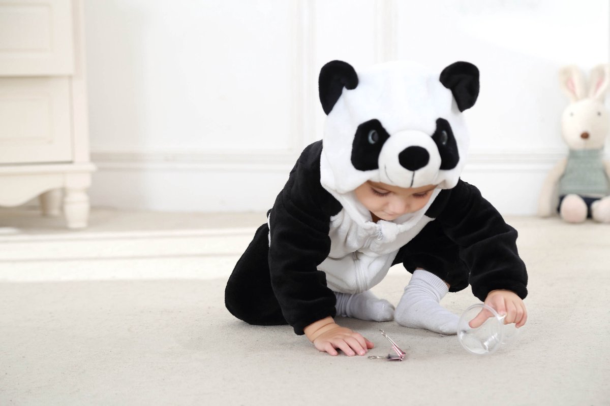 Budino® Baby Onesie - Baby Romper - Baby Pyjama - Baby Pakje - Baby Verkleedkleding - Carnavalskleding - Dier - Pandabeer - Wit Zwart — afbeelding 3