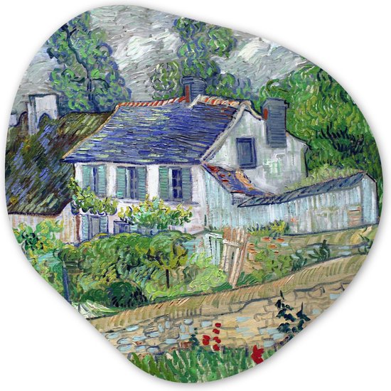 Organische Wanddecoratie - Kunststof Muurdecoratie- Organisch Schilderij - Huis in Auvers - Vincent van Gogh- 60x60 cm - Organische spiegel vorm op kunststof