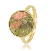 Goudkleurige ring met Unakite edelsteen - Met luxe cadeauverpakking