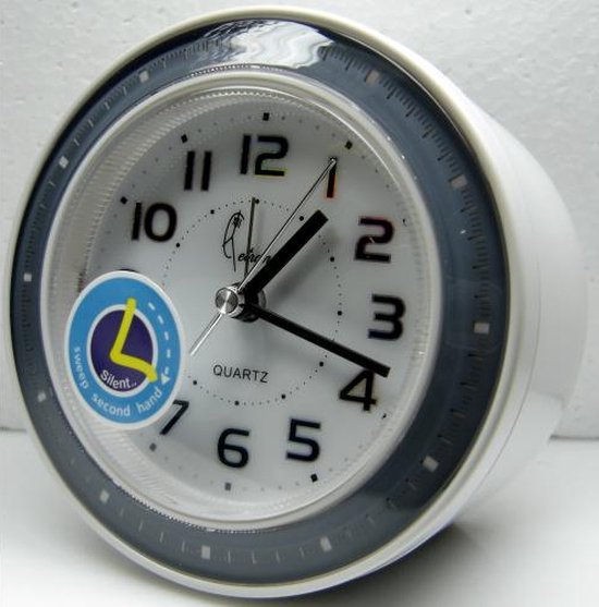 Cetronic T1004S W05 - Wekker - Analoog - Stil uurwerk - Led - Snooze - Wit - Grijs