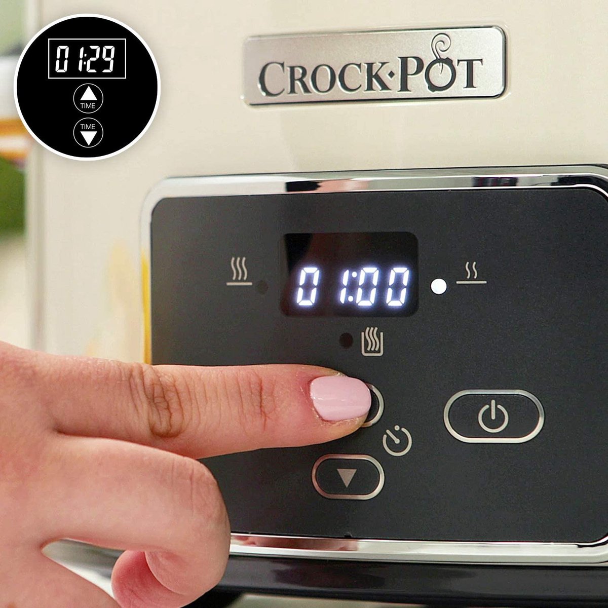 Afbeelding 2 van CrockPot Slow Cooker beigewit Klapdeksel Digital 3,5L