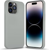 Coverzs Solid silicone case geschikt voor Apple iPhone 14 Pro (grijs) - iPhone 14 Pro hoesje grijs - iPhone 14 Pro case geschikt voor Apple - Luxe siliconen hoesje met 3-laags bescherming