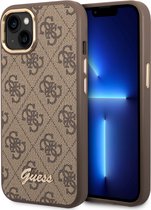 GUESS Hoesje - Back Cover geschikt voor iPhone 14 - Polycarbonaat;PU - Bescherm je Telefoon - Bruin