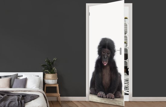 Sticker Porte Enfant - Singe - Chimpanzé - Bébé animaux - Garçons - Meiden - 95x215 cm - Affiche de porte