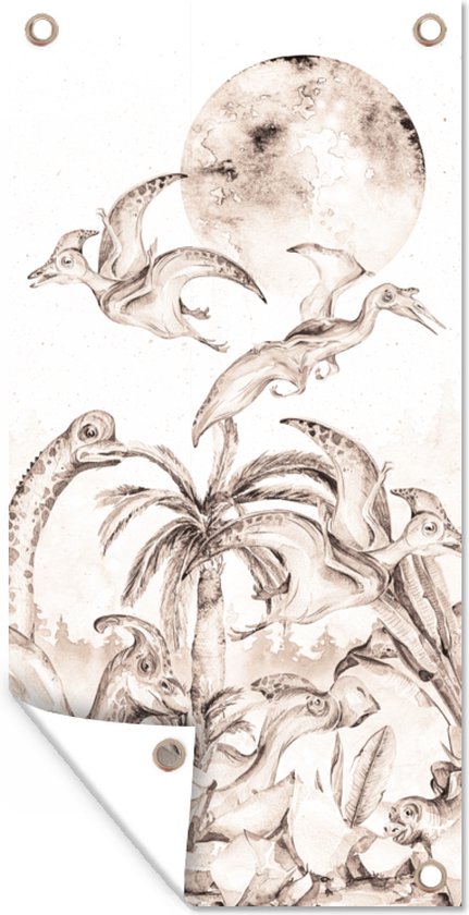 Affiche de clôture Dino - Enfants - Jungle - Plantes - Kids - 100x200 cm - Toile de jardin