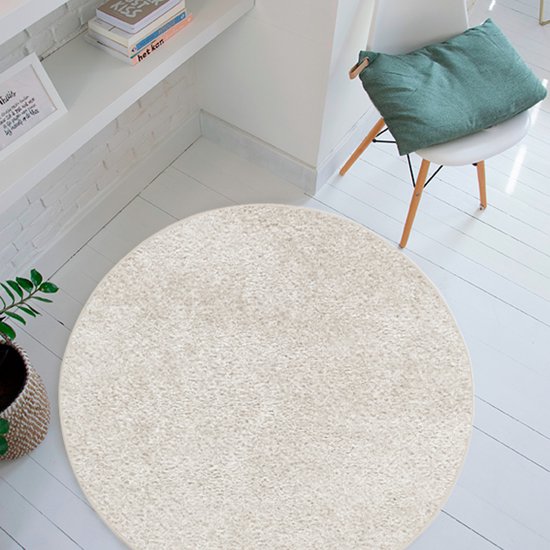 Tapis Studio Santa Fe Tapis Rond Ø 130cm - Tapis Poils Ras Salon - Tapis Chambre - Tapis Crème