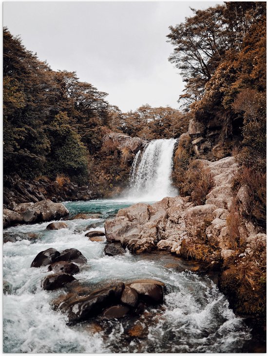 WallClassics - Poster (Mat) - Wilde Rivier met Waterval - 60x80 cm Foto op Posterpapier met een Matte look