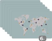 Set de table - Wereldkaart - Avion - Simple - 45x30 cm - 6 pièces