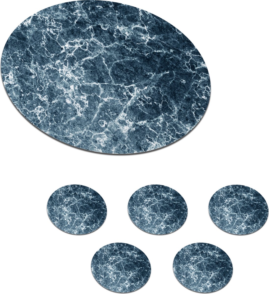 Onderzetters voor glazen - Rond - Marmer - Blauw - Wit - 10x10 cm - Glasonderzetters - 6 stuks