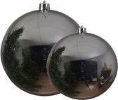Decoris grote kerstballen - 2x st - zilver - 14 en 20 cm - kunststof