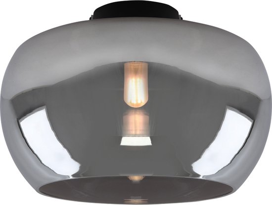 Olucia Vidro - Design Badkamer plafondlamp - Aluminium/Glas - Grijs;Zwart - Ovaal - 31 cm