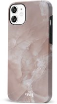 xoxo Wildhearts Marble Brown Sugar - Double Layer - Hard cover geschikt voor iPhone 12 hoesje - Siliconen marmer hoesje iPhone - Beschermhoesje geschikt voor iPhone 12 hoesje marmer - bruin