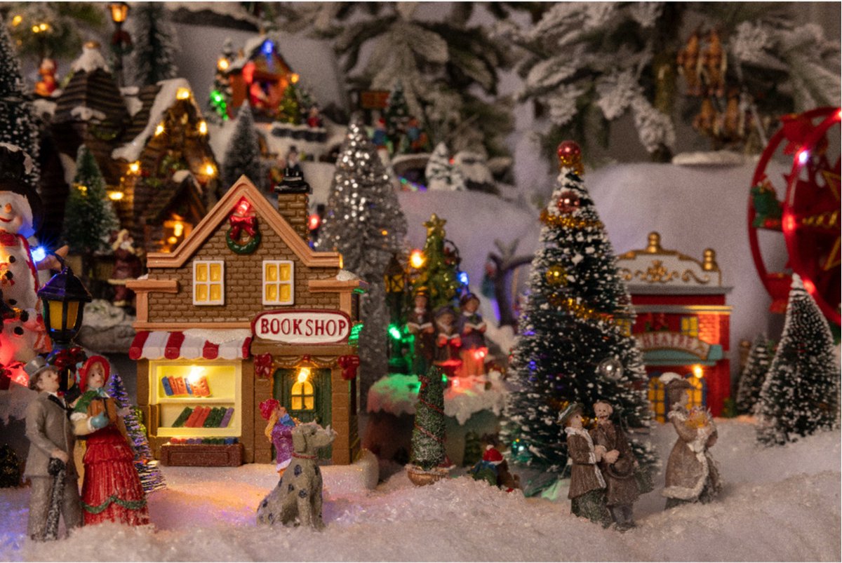 Kerstdorp - 17-delige set - met huisjes, figuren en verlichting - kerstdorpje huisjes en accessoires – foto 2