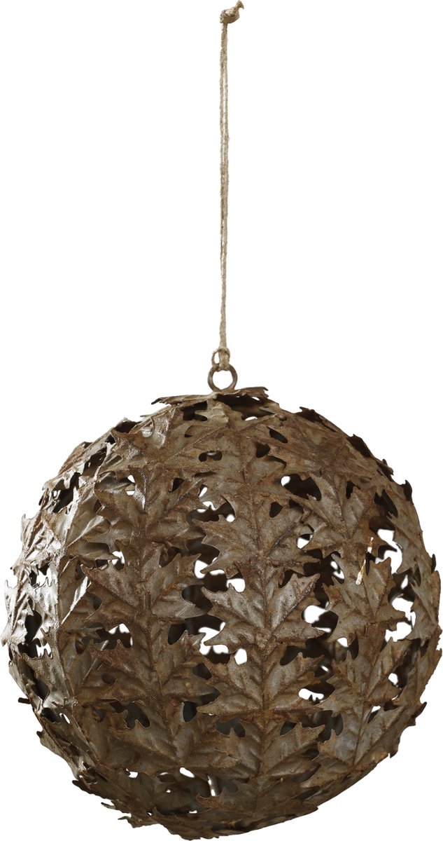 PTMD kerst roestig ijzeren kerstbal bladmodel kerst hanger L diameter 13 cm Xmas Leaf rust iron ball open hanger L