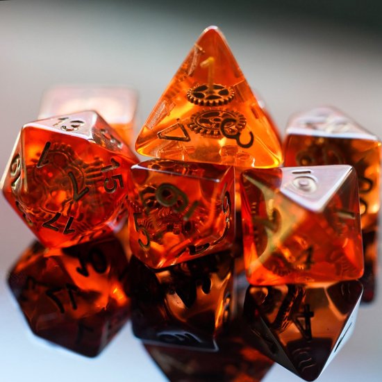 Thumbnail van een extra afbeelding van het spel Lapi Toys - Dungeons and Dragons dobbelstenen - D&D dobbelstenen - D&D polydice - 1 set (7 stuks) - Oranje