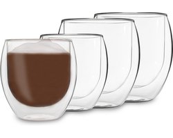 DUOS® Jumbo Latte Macchiato Glazenset (2x2 maten), Dubbelwandige glazen Latte Macchiato, Dubbelwandige koffieglazen, Theeglazen, Cappuccino glazen, IJskoffie thermoglazen dubbelwandig, Espressokopjes