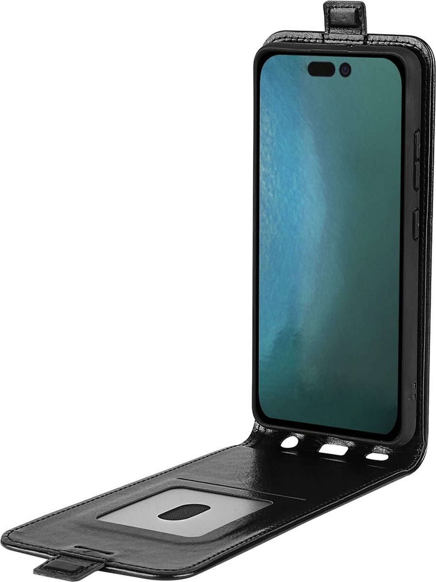 Peachy Vertical Flipcase kunstleer hoesje geschikt voor iPhone 14 Pro Max - zwart