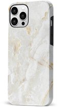 xoxo Wildhearts Marble Off Whites - Double Layer - Hoesje geschikt voor iPhone 14 Pro Max hoesje - Marmer hoesje - Shockproof base - Beschermhoesje geschikt voor iPhone 14 Pro Max case - Gebroken wit