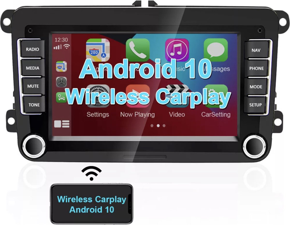 Auto Radio - Android 10 - Carplay -7Inch HD Scherm - Autoradio- WIFI GPS - USB -Navigatie- Volkswagen,Skoda&Seat - Achteruitrij camera