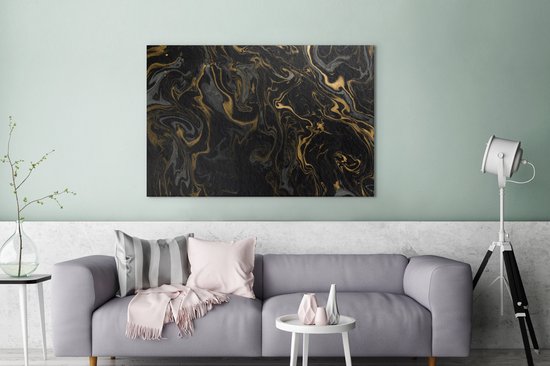 Canvas Schilderij Marmer - Textuur - Grijs - Goud - Marmerlook - Luxe - 120x80 cm - Wanddecoratie
