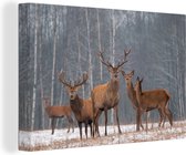 Canvas Schilderij Hert - Bos - Winter - 90x60 cm - Wanddecoratie