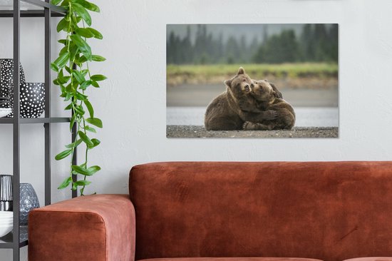 Jouer grizzlis toile 2cm 90x60 cm - impression photo sur toile peinture (Décoration murale salon / chambre à coucher) / Animaux sauvages Peintures Toile