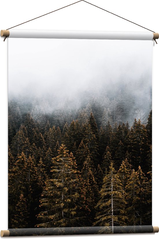 WallClassics - Textielposter - Mist boven Boomtoppen - 60x80 cm Foto op Textiel