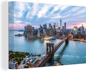 Canvas Schilderij Skyline van New York bij de Brooklyn Bridge - 90x60 cm - Wanddecoratie