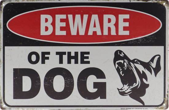 Foto: Wandbord beware of the dog waakhond retro wanddecoratie reclame bord restaurant kroeg bar cafe horeca metal sign 20x30cm