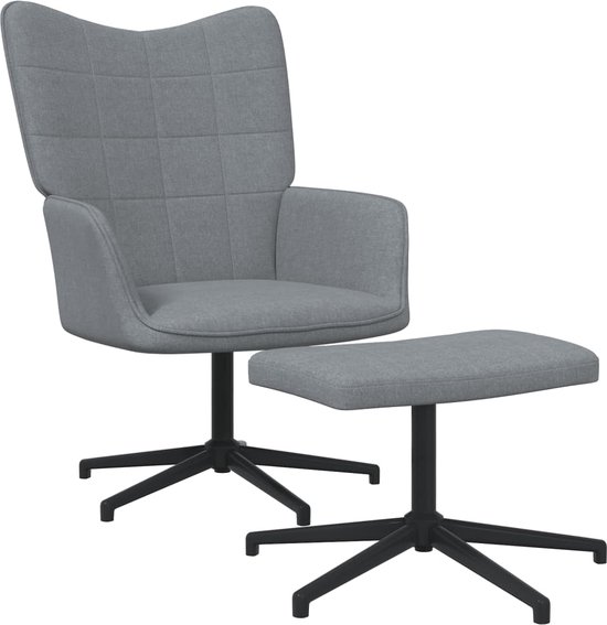 Prolenta Premium – Relaxstoel met voetenbank stof lichtgrijs- Fauteuil – Fauteuils met armleuning – Hoes stretch – Relax – Design