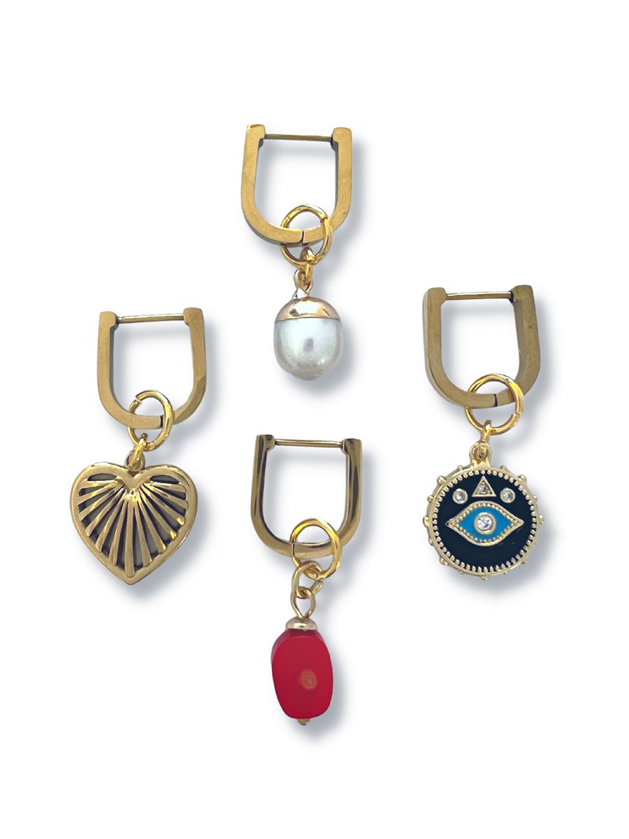 Zatthu Jewelry - N22FW507 - Jaxi set van 4 oorbellen met bedel verguld
