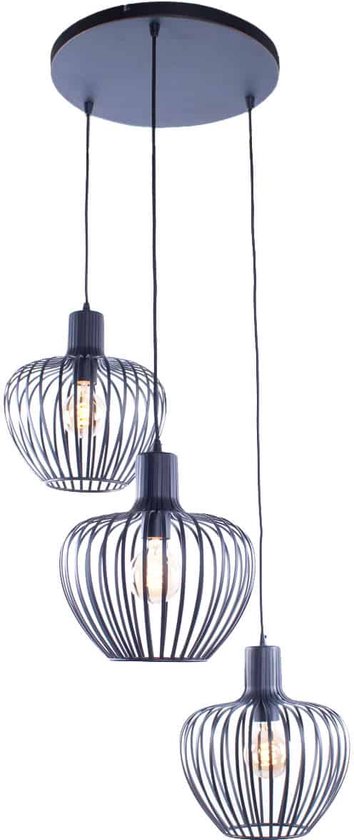 Open hanglamp Arraffone getrapt | 3 lichts | zwart | metaal | Ø 30 cm | in hoogte verstelbaar tot 180 cm | eetkamer / woonkamer lamp | modern / sfeervol design
