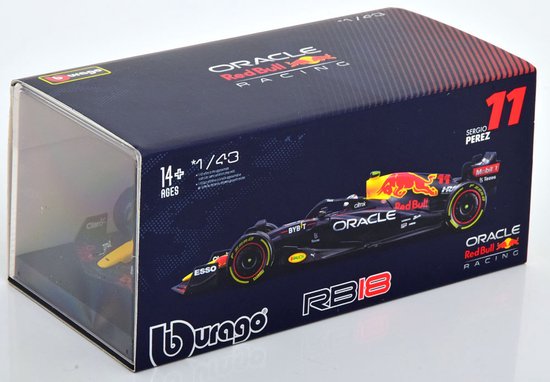 Bburago Red Bull F1 RB18 #11 Sergio Perez Formule 1 seizoen 2022 in luxe bewaarcase met helm modelauto schaalmodel 1:43 van Merkloos — afbeelding 4
