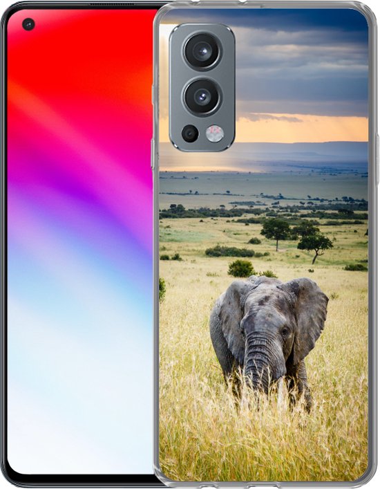 OnePlus Nord 2 5G - Rayons de soleil sur un éléphant dans la savane - Coque en Siliconen pour téléphone